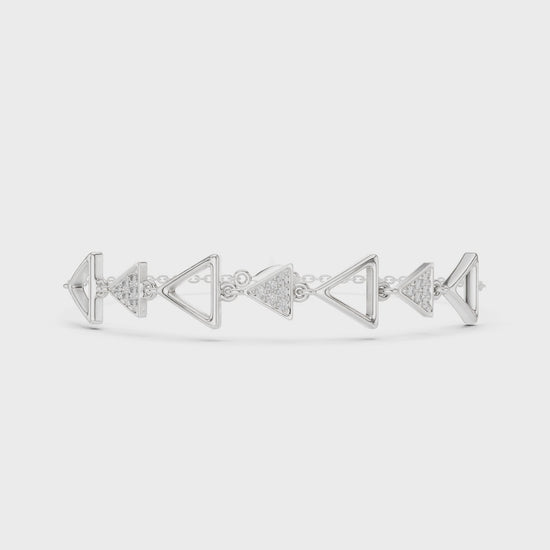 Triangle geometric chain bracelet with open and studded triangle motif detailing