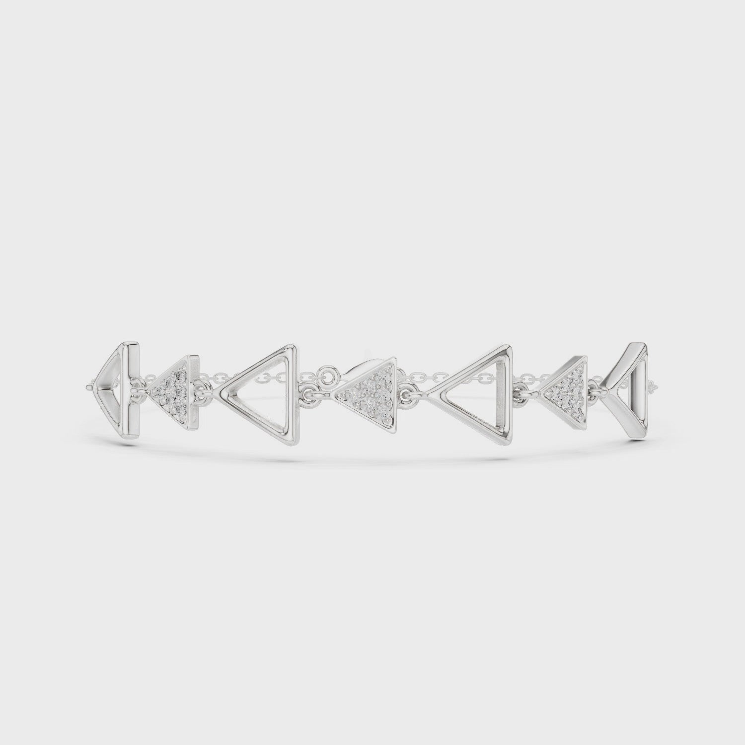 Triangle geometric chain bracelet with open and studded triangle motif detailing