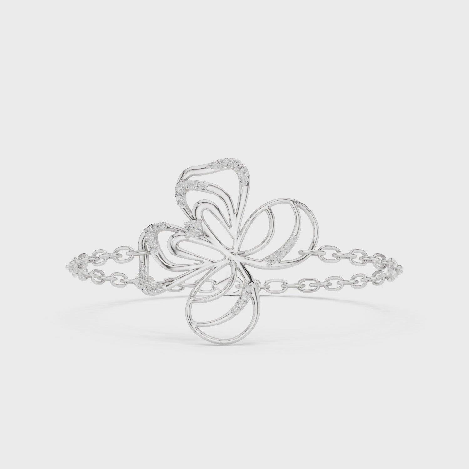 Twisted floral charm bracelet with blue crystal beads on a link chain