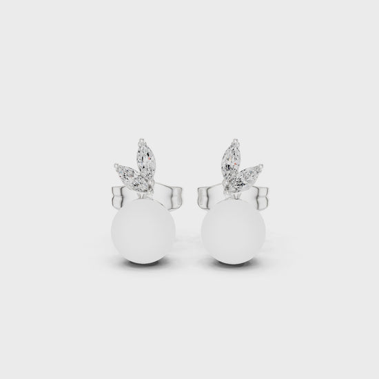 Marquise diamond and pearl drop stud earrings with push back setting