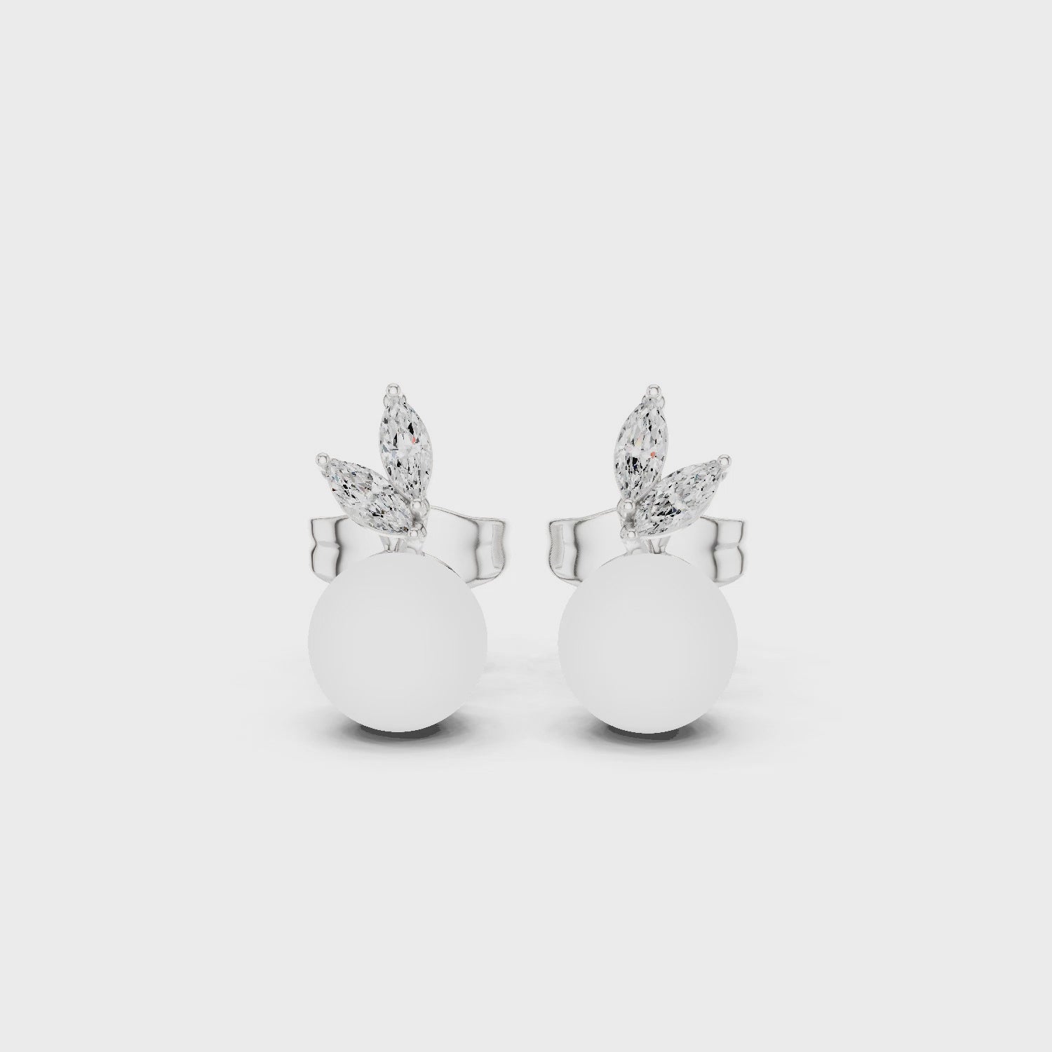 Marquise diamond and pearl drop stud earrings with push back setting