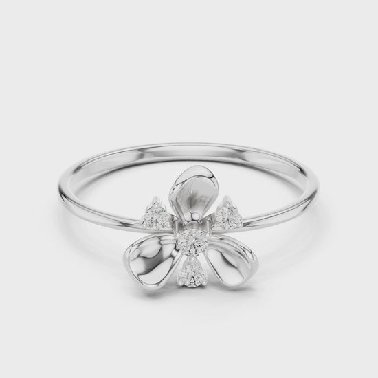 Bow cluster delicate ring with sparkling stones and dainty thin band