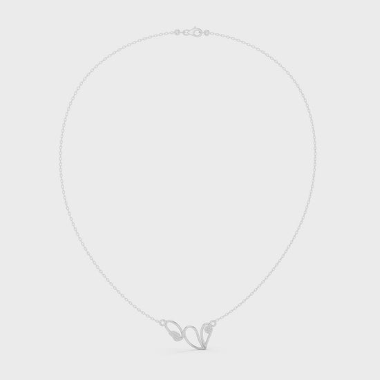 Open heart wing design diamond pendant necklace with pave accent