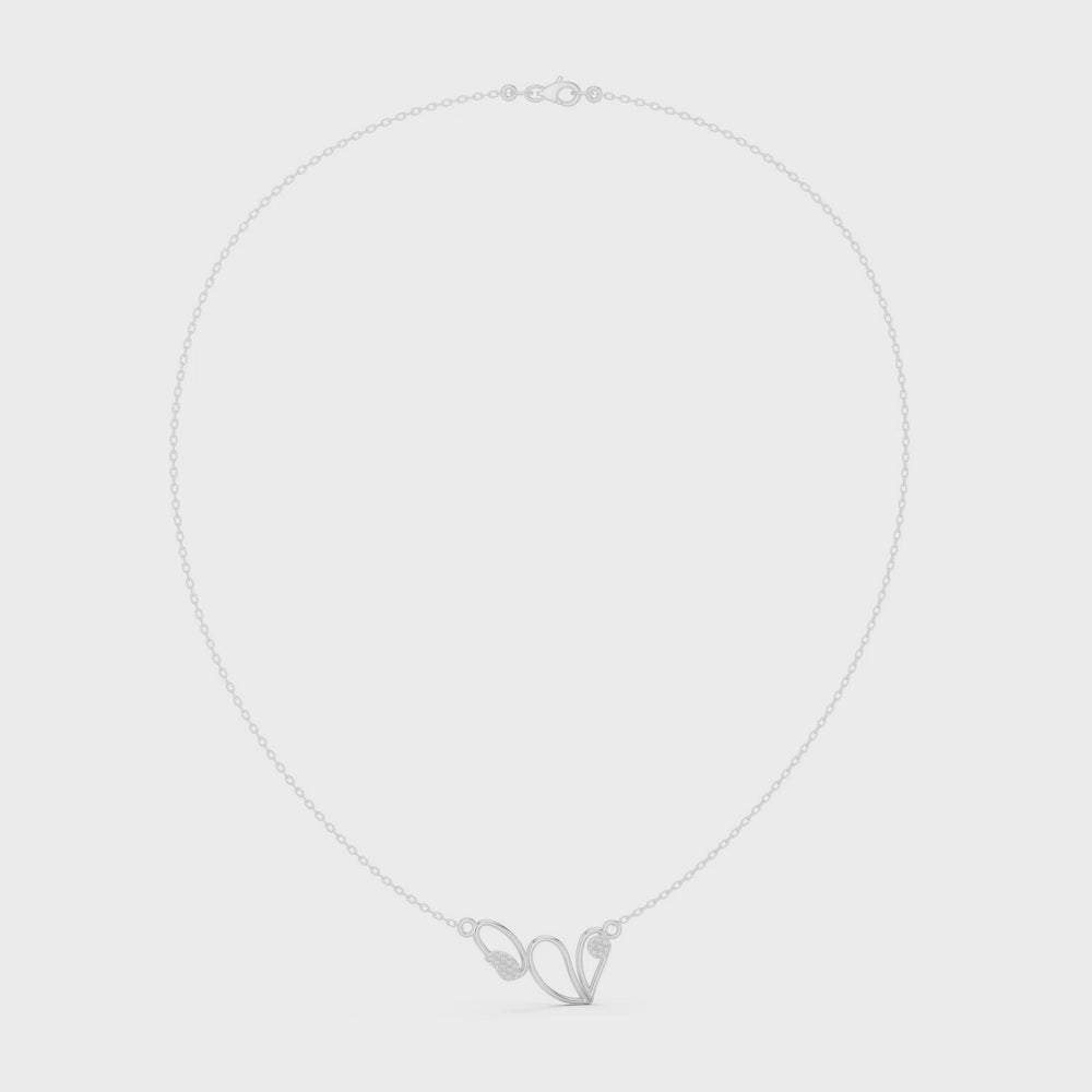 Open heart wing design diamond pendant necklace with pave accent