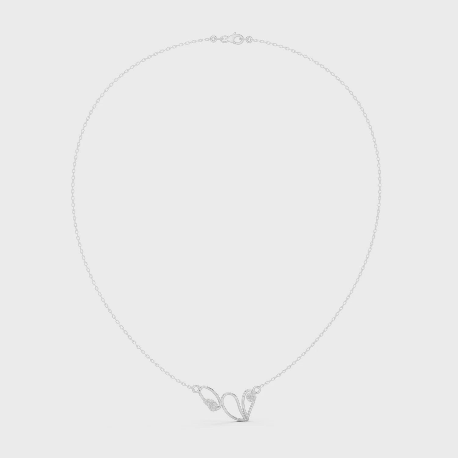 Open heart wing design diamond pendant necklace with pave accent