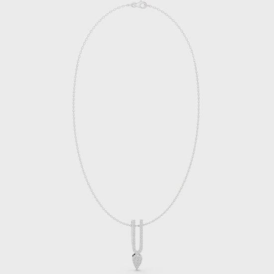 Double bar pave diamond pendant necklace with round cluster drop