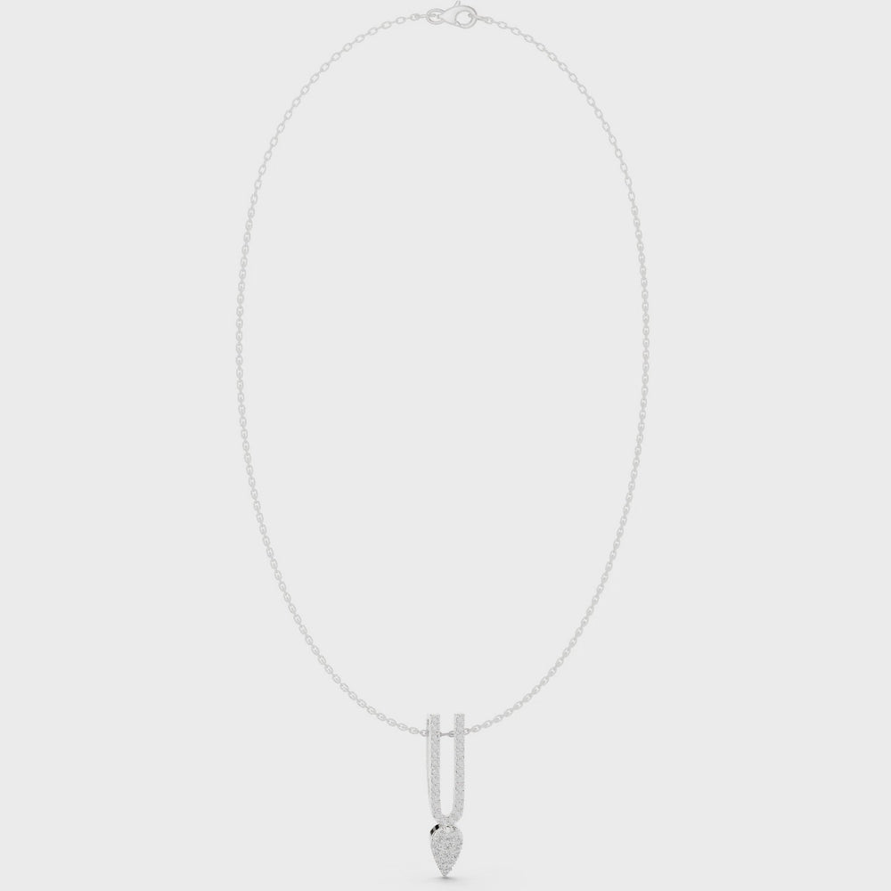 Double bar pave diamond pendant necklace with round cluster drop