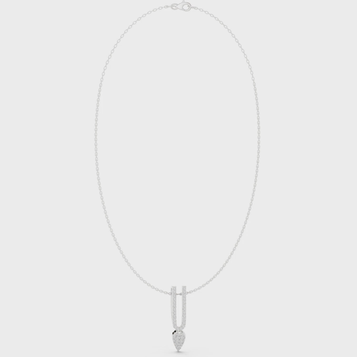 Double bar pave diamond pendant necklace with round cluster drop