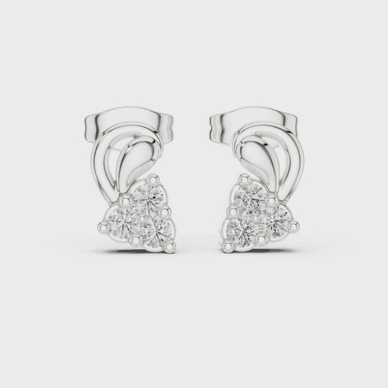 Three stone duo stud earrings with classic prong setting