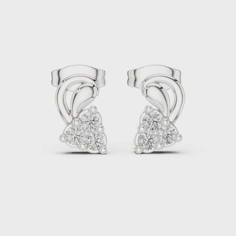 Three stone duo stud earrings with classic prong setting