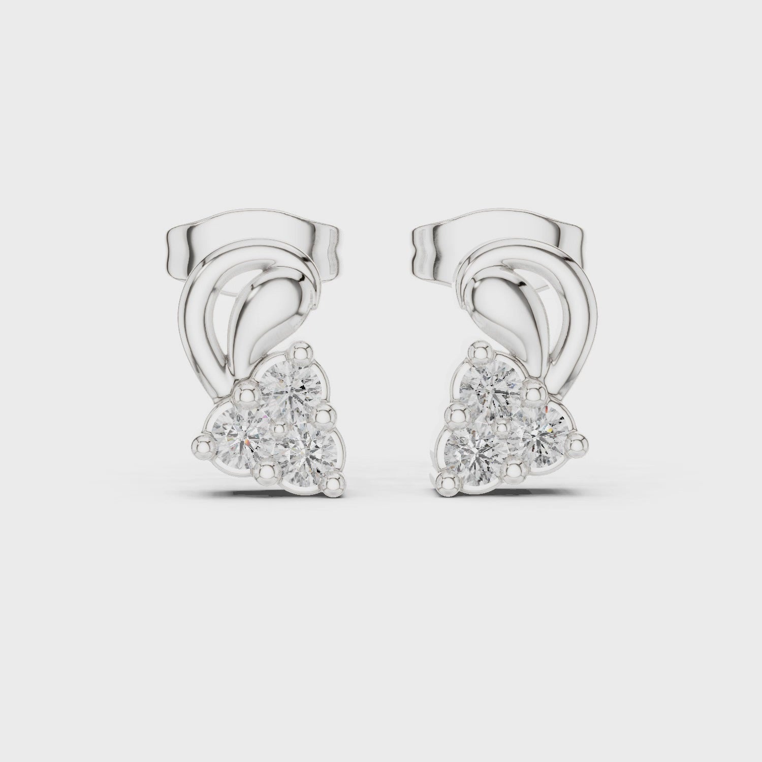 Three stone duo stud earrings with classic prong setting