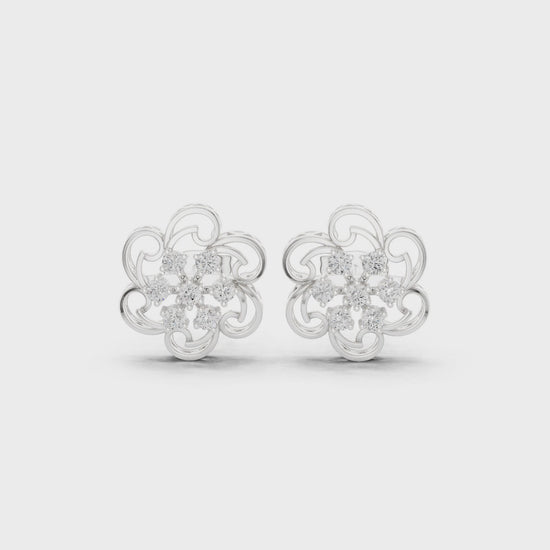 Filigree floral stud earrings with intricate scrollwork and open lattice design
