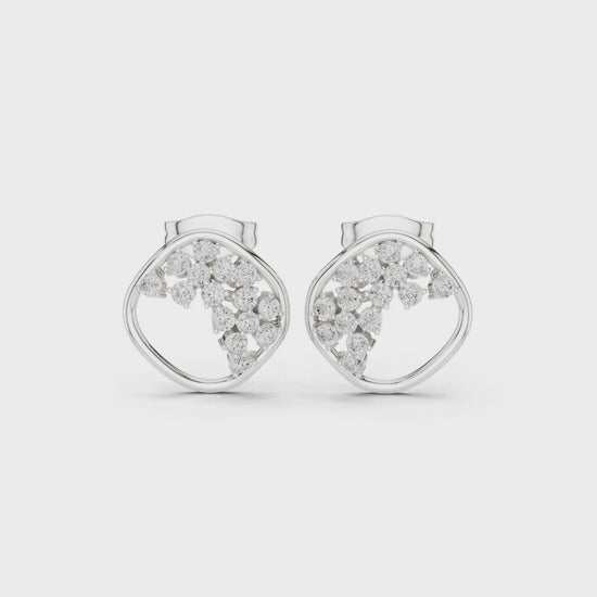 Scatter cluster diamond stud earrings with round cushion frame