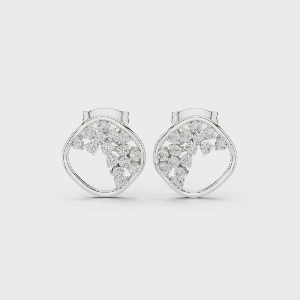 Scatter cluster diamond stud earrings with round cushion frame