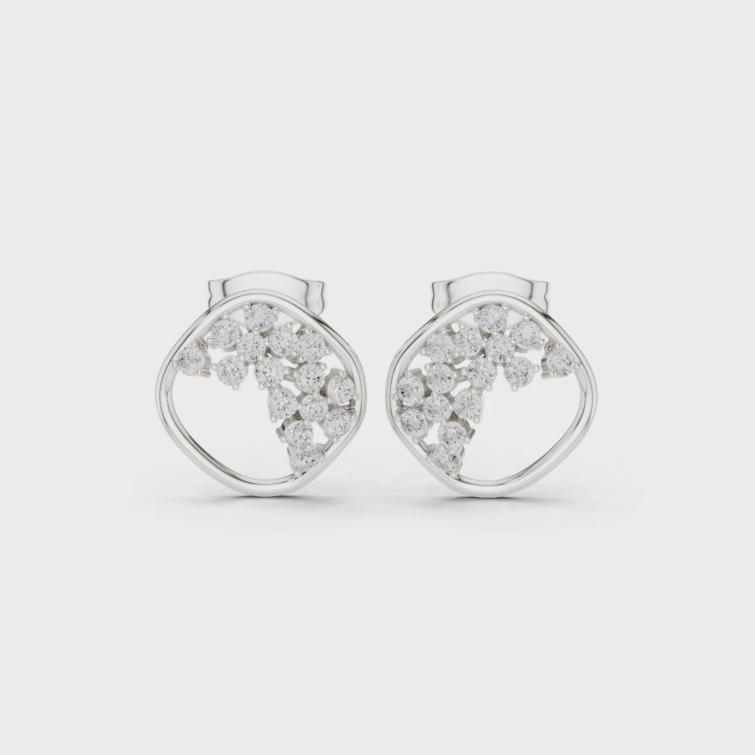 Scatter cluster diamond stud earrings with round cushion frame