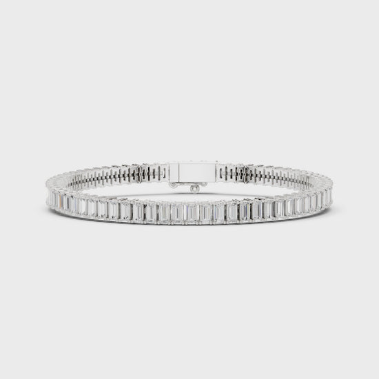 Men's silver full eternity tennis bracelet with continuous baguette-cut diamond links