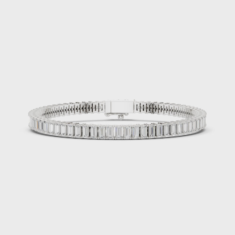 Men's silver full eternity tennis bracelet with continuous baguette-cut diamond links