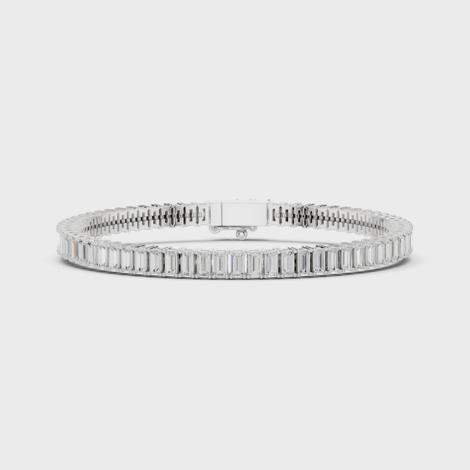 Men's silver full eternity tennis bracelet with continuous baguette-cut diamond links
