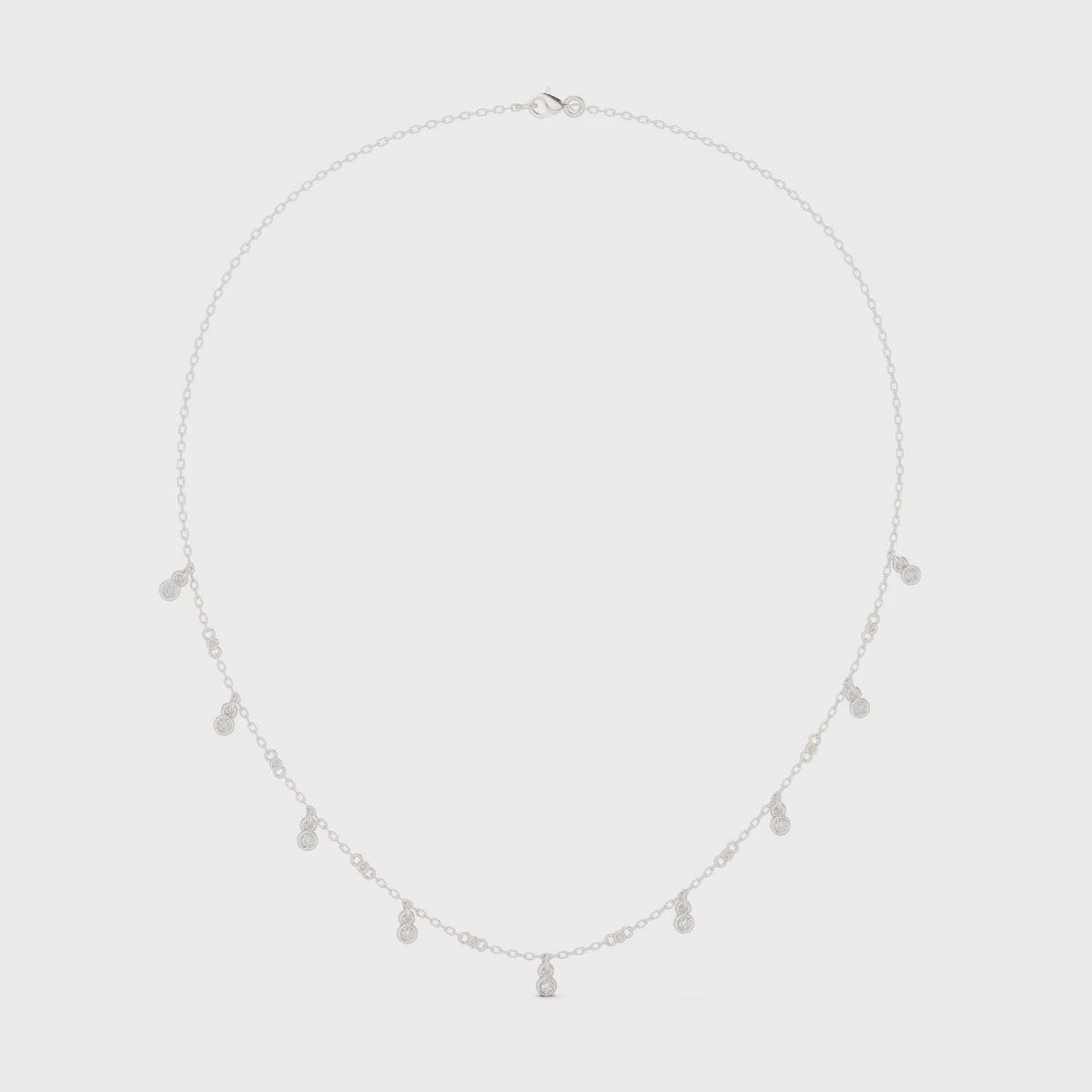 Bezel Set Diamond Droplet Station Necklace