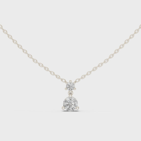 Two stone round brilliant solitaire diamond pendant necklace with prong setting