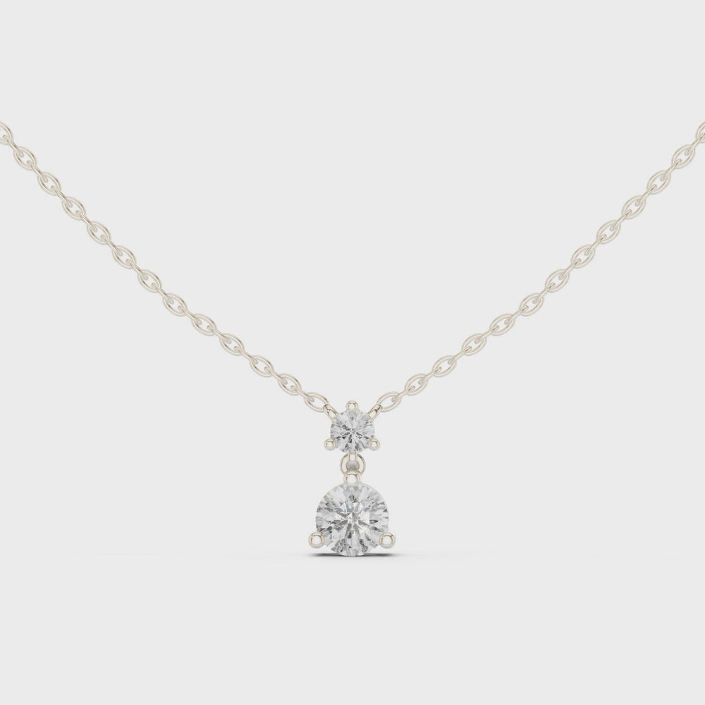 Two stone round brilliant solitaire diamond pendant necklace with prong setting