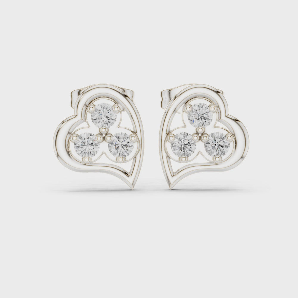 Heart shaped trio stud earrings with sparkling stone detailing