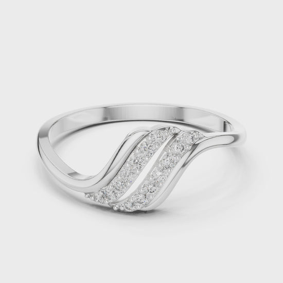 Double row bypass pave ring with split pave top and curved tapered shank