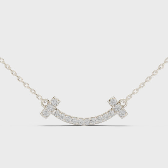 Smile bar pave diamond pendant necklace with T-end design