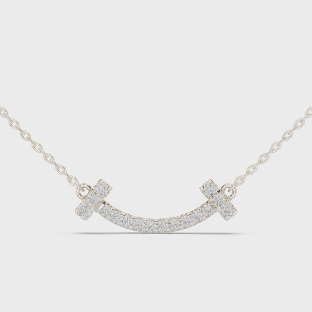 Smile bar pave diamond pendant necklace with T-end design