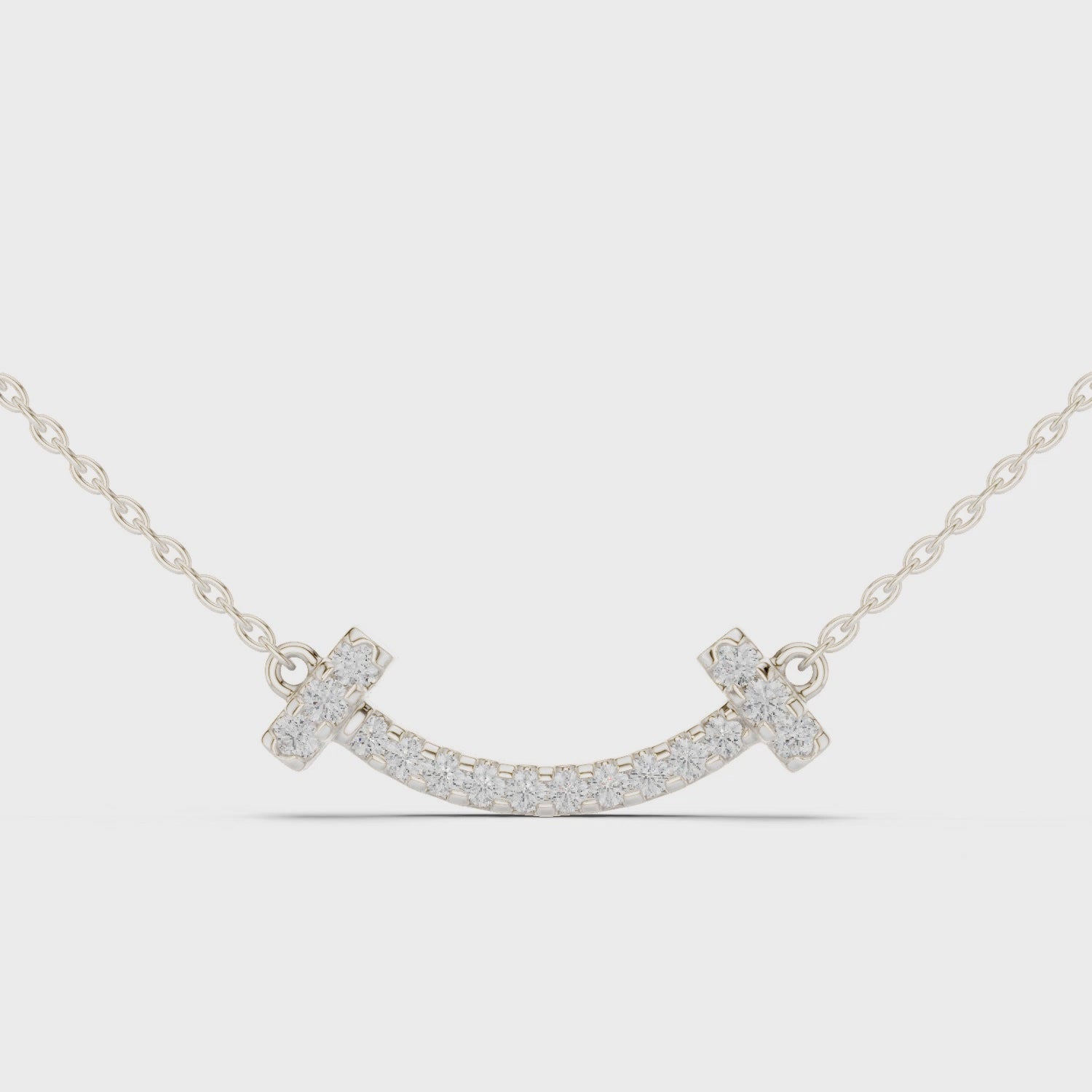 Smile bar pave diamond pendant necklace with T-end design