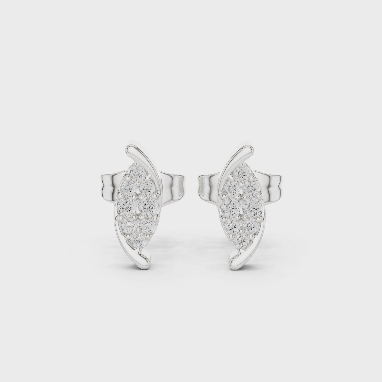Crescent moon diamond stud earrings with push back setting
