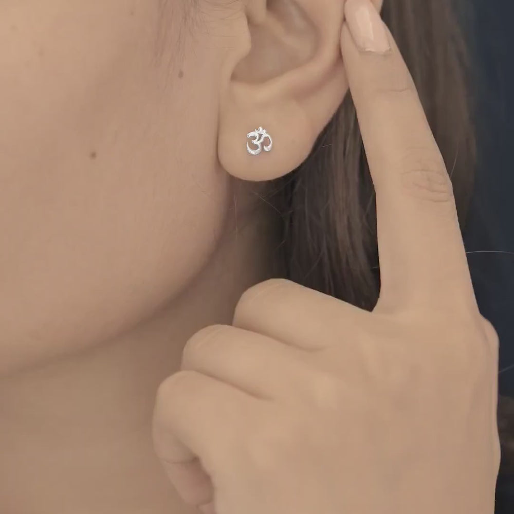 Om symbol stud earrings with polished sacred spiritual motif and flat back