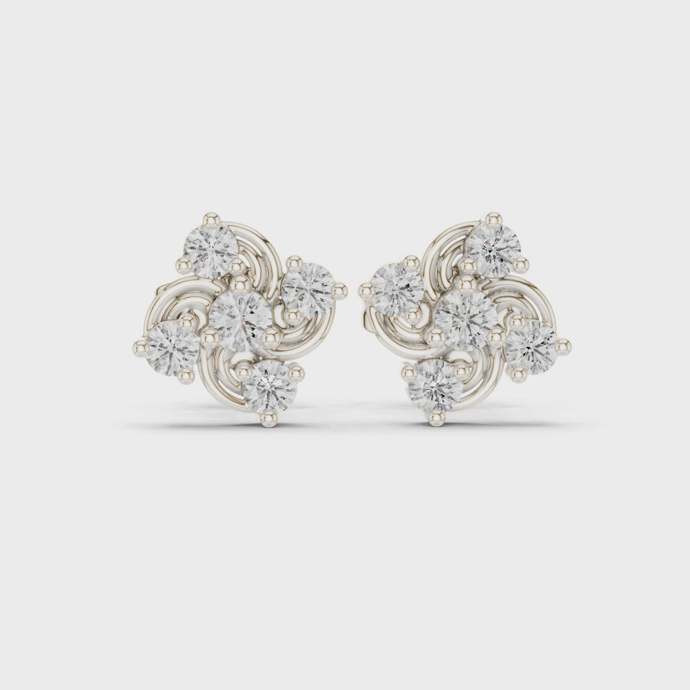 Trefoil stud earrings with swirl and sparkling stone detailing