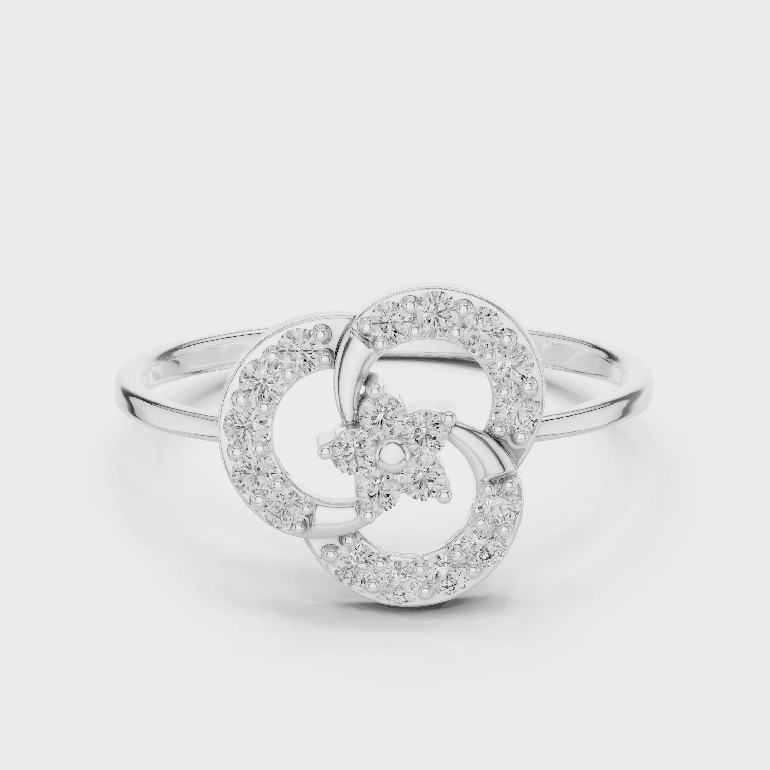 Double circle open ring with interlocking round frame and slim plain band