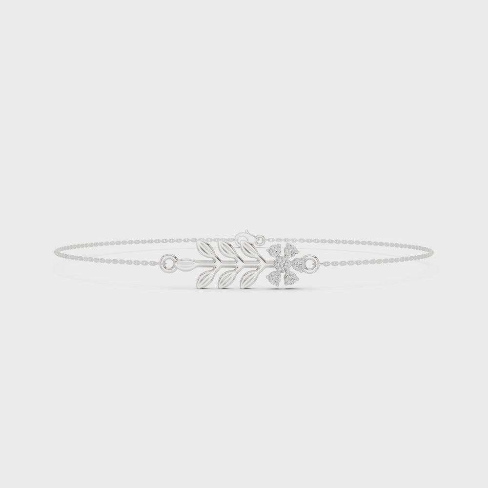 Delicate floral leaf chain bracelet with sparkling stone cluster side detailing
