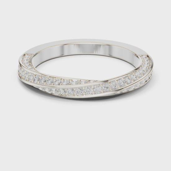 Twisted crossover full eternity diamond band ring
