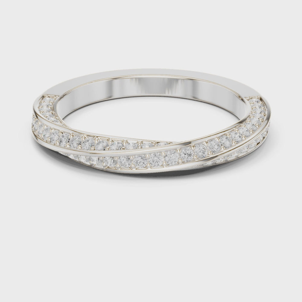 Twisted crossover full eternity diamond band ring