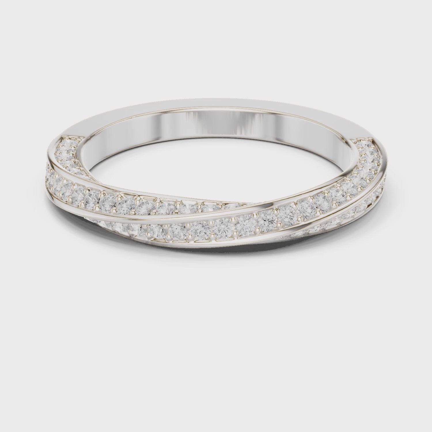 Twisted crossover full eternity diamond band ring