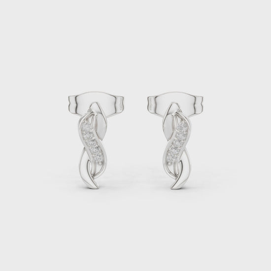 Twisted infinity pave diamond stud earrings with delicate design and push back setting