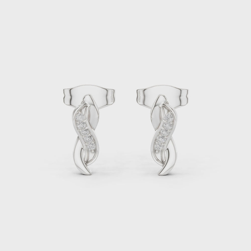 Twisted infinity pave diamond stud earrings with delicate design and push back setting