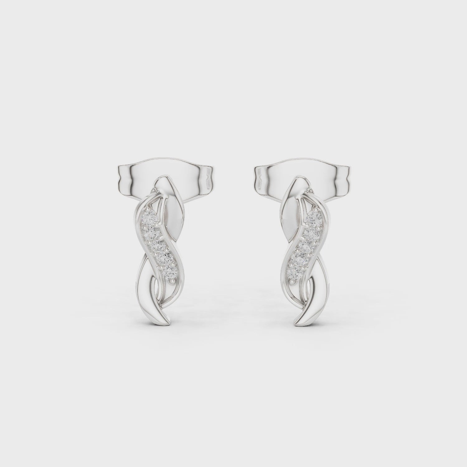 Twisted infinity pave diamond stud earrings with delicate design and push back setting