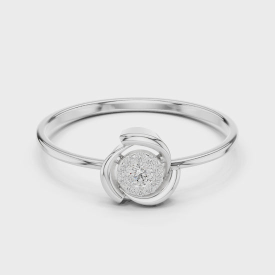 Swirl design pave diamond ring with round cluster setting