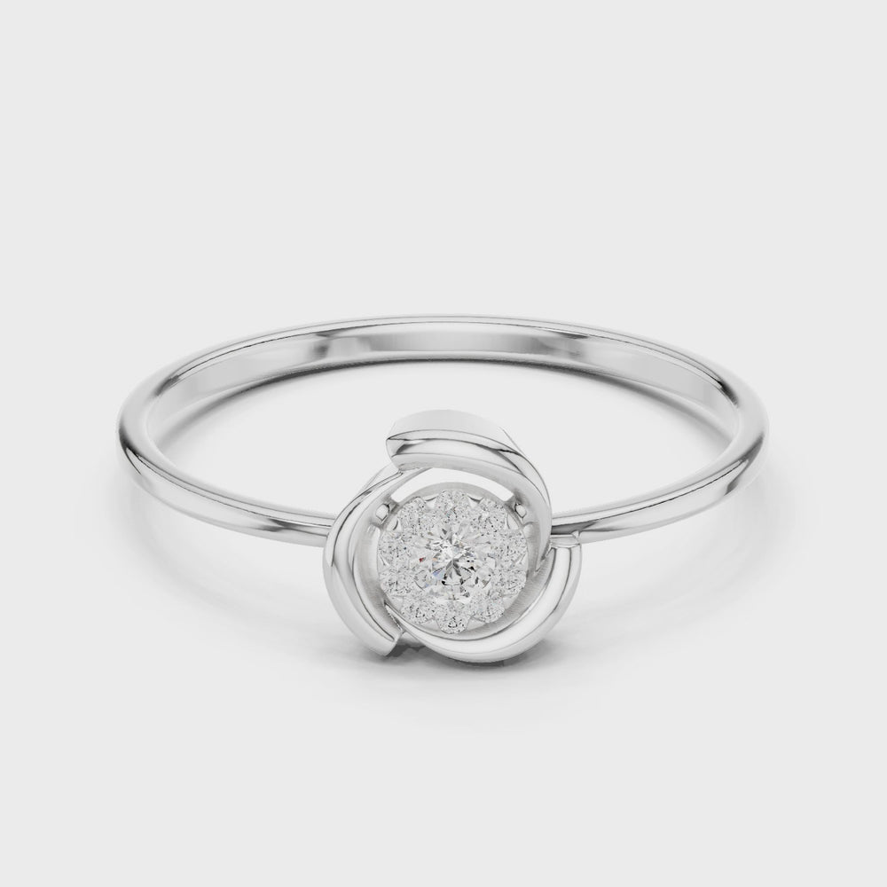 Swirl design pave diamond ring with round cluster setting