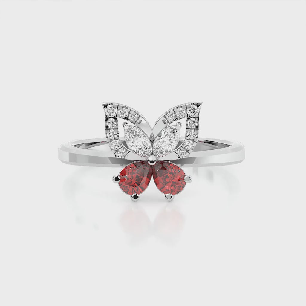 925 sterling silver Butterfly Rings with Red Stone for women India