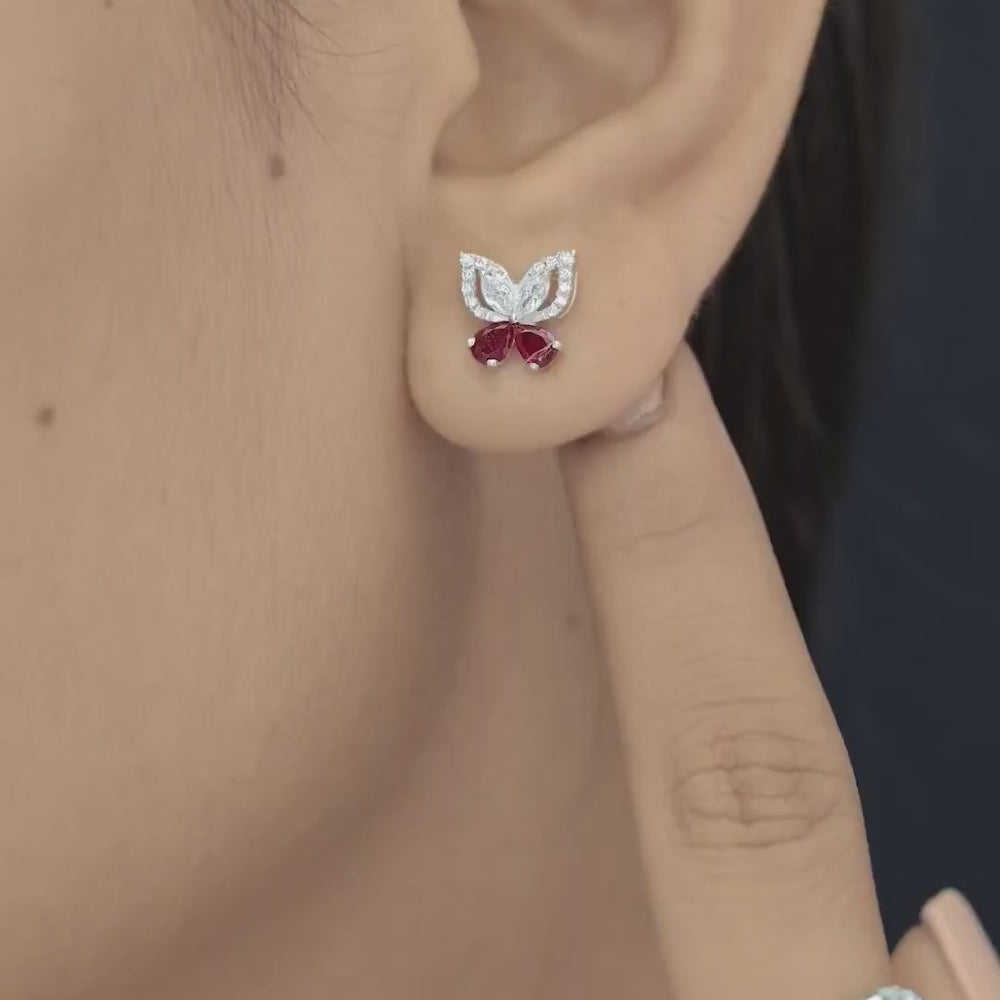 925 sterling silver butterfly earrings with red stone for women India