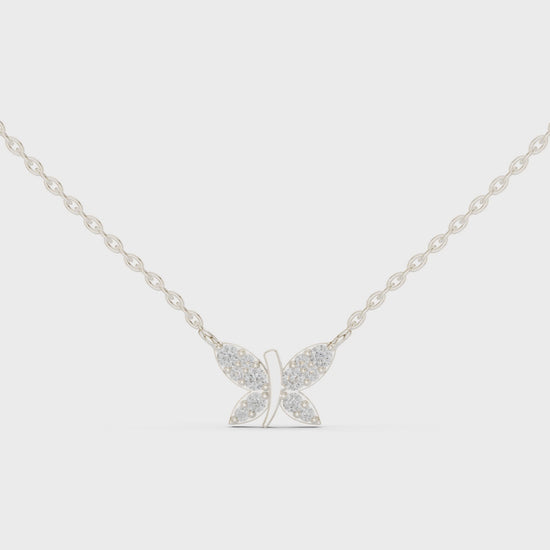 Dainty butterfly pave diamond pendant necklace