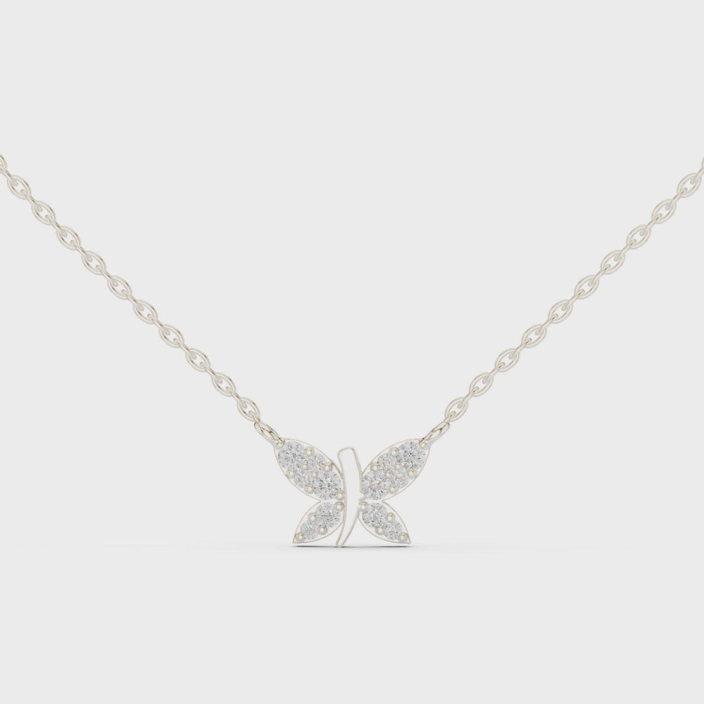 Dainty butterfly pave diamond pendant necklace