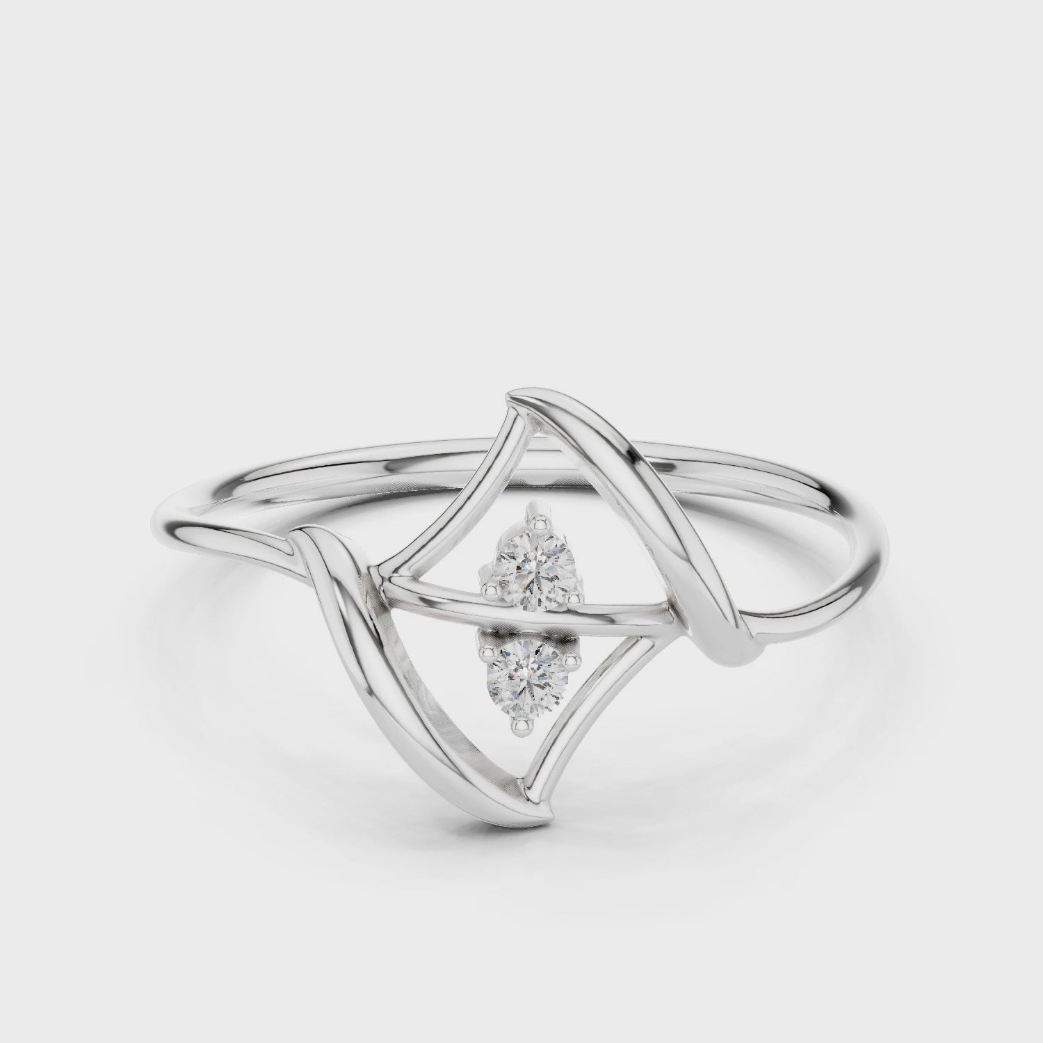 Geometric star design diamond ring with dual stone setting