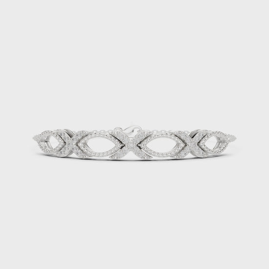 Silver bracelet with interlocking infinity XO pattern links and pavé crystal accents