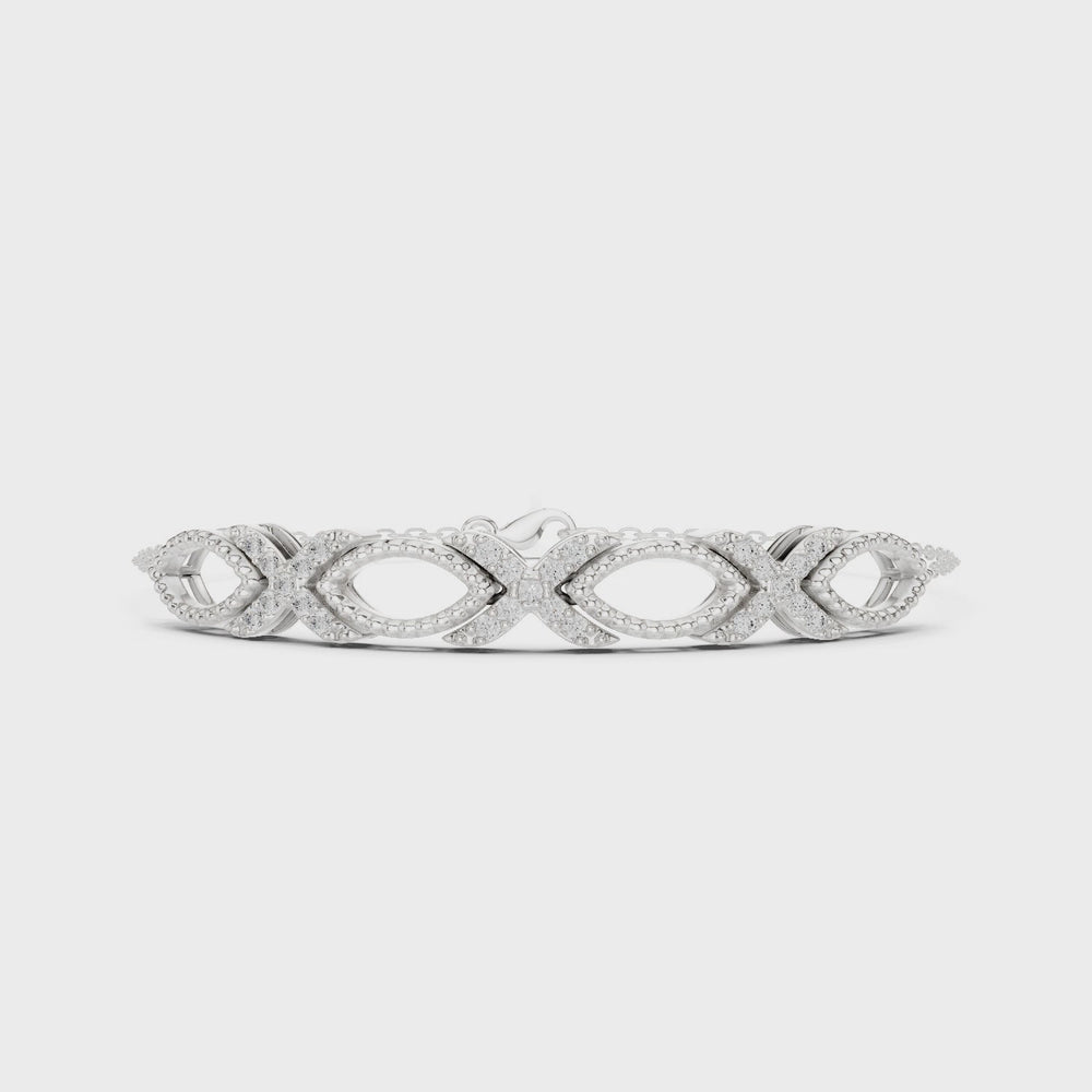 Silver bracelet with interlocking infinity XO pattern links and pavé crystal accents